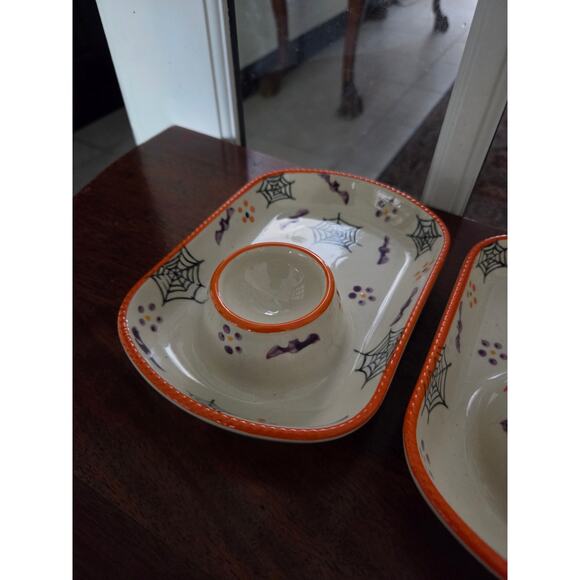 (3) Temp-tations Halloween Dip Plates 6.75" Stoneware Seasonal by Tara - Picture 5 of 7